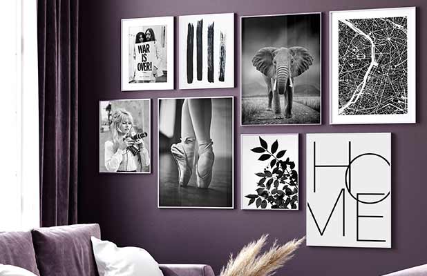 Bilderwand mit Postern in schwarz-weiß von Posterlounge Bilderwand mit Postern in schwarz-weiß von Posterlounge